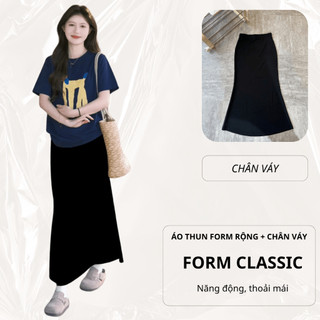 Set Bộ Áo Thun Nữ CHEPOL Form Rộng, Phối Chân Váy Dài, In Chú Chó, Chất Cotton(Áo Phông XanhThan+Chân Váy Suông)CP_11039