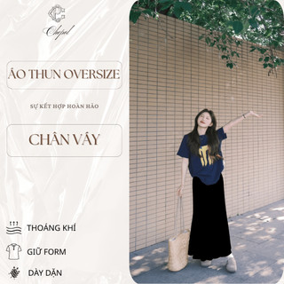 Set Bộ Áo Thun Nữ CHEPOL Form Rộng, Phối Chân Váy Dài, In Chú Chó, Chất Cotton(Áo Phông XanhThan+Chân Váy Suông)CP_11039