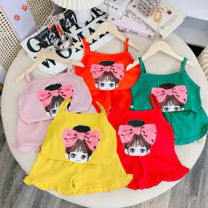 Com bo 5 Bộ hai dây (xả hàng) bé gái size nhỡ (8-30kg) chất vải đũi mát nhẹ tênh thoáng mát