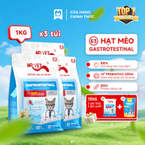 Hạt Cho Mèo MRVET E3 Combo 3 Gói 1KG Công Thức Protein Siêu Mịn, Chăm Sóc Hệ Tiêu Hóa Nhạy Cảm