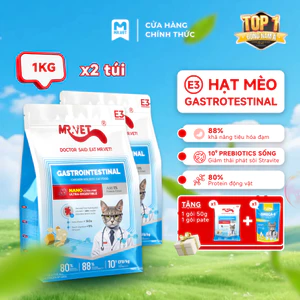 Hạt Cho Mèo MRVET E3 Combo 2 Gói 1KG Công Thức Protein Siêu Mịn, Chăm Sóc Hệ Tiêu Hóa Nhạy Cảm