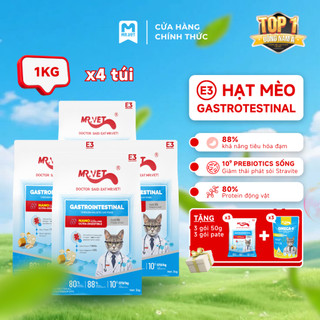 [MỚI] Hạt Cho Mèo MRVET E3 Combo 4 Gói 1KG Công Thức Protein Siêu Mịn, Chăm Sóc Hệ Tiêu Hóa Nhạy Cảm