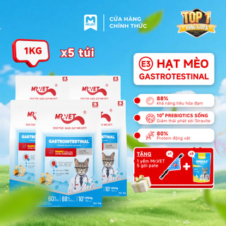 [MỚI] Hạt Cho Mèo MRVET E3 Combo 5 Gói 1KG Công Thức Protein Siêu Mịn, Chăm Sóc Hệ Tiêu Hóa Nhạy Cảm