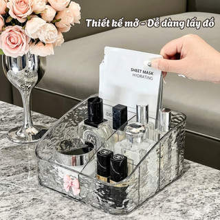 Kệ Đựng Mỹ Phẩm Vân Sóng Nước – Khay Decor Bàn Trang Điểm, Nhựa Trong Suốt Cao Cấp, Tinh Tế Gọn Gàng