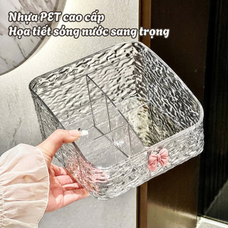 Kệ Đựng Mỹ Phẩm Vân Sóng Nước – Khay Decor Bàn Trang Điểm, Nhựa Trong Suốt Cao Cấp, Tinh Tế Gọn Gàng