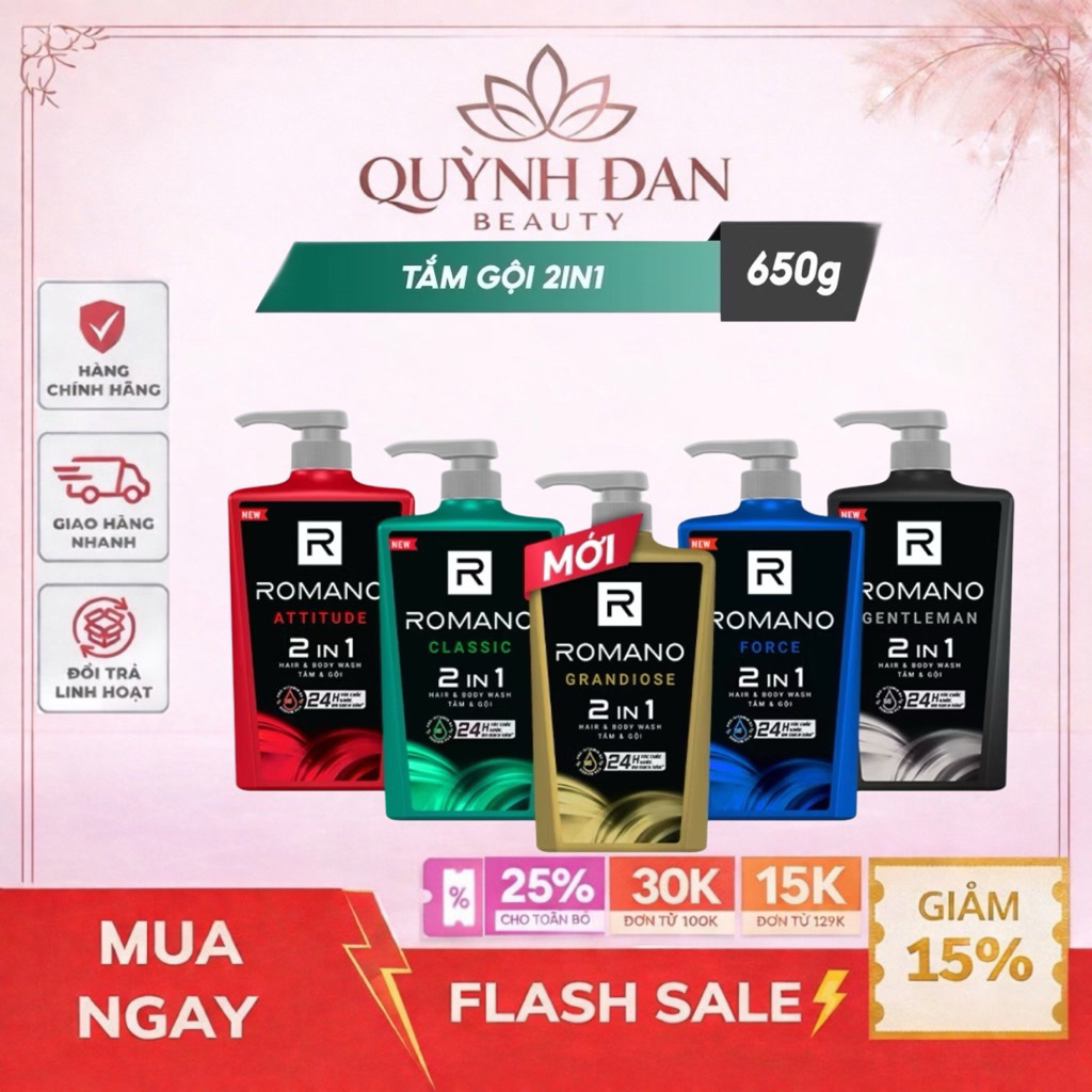 Tắm gội cho nam 2 trong 1 hương Nước hoa nam Romano 2in1 650g/chai