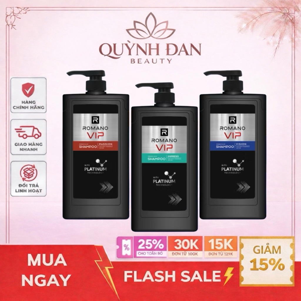 Dầu gội nam cao cấp Romano VIP Passion / Vision / Impress 650g