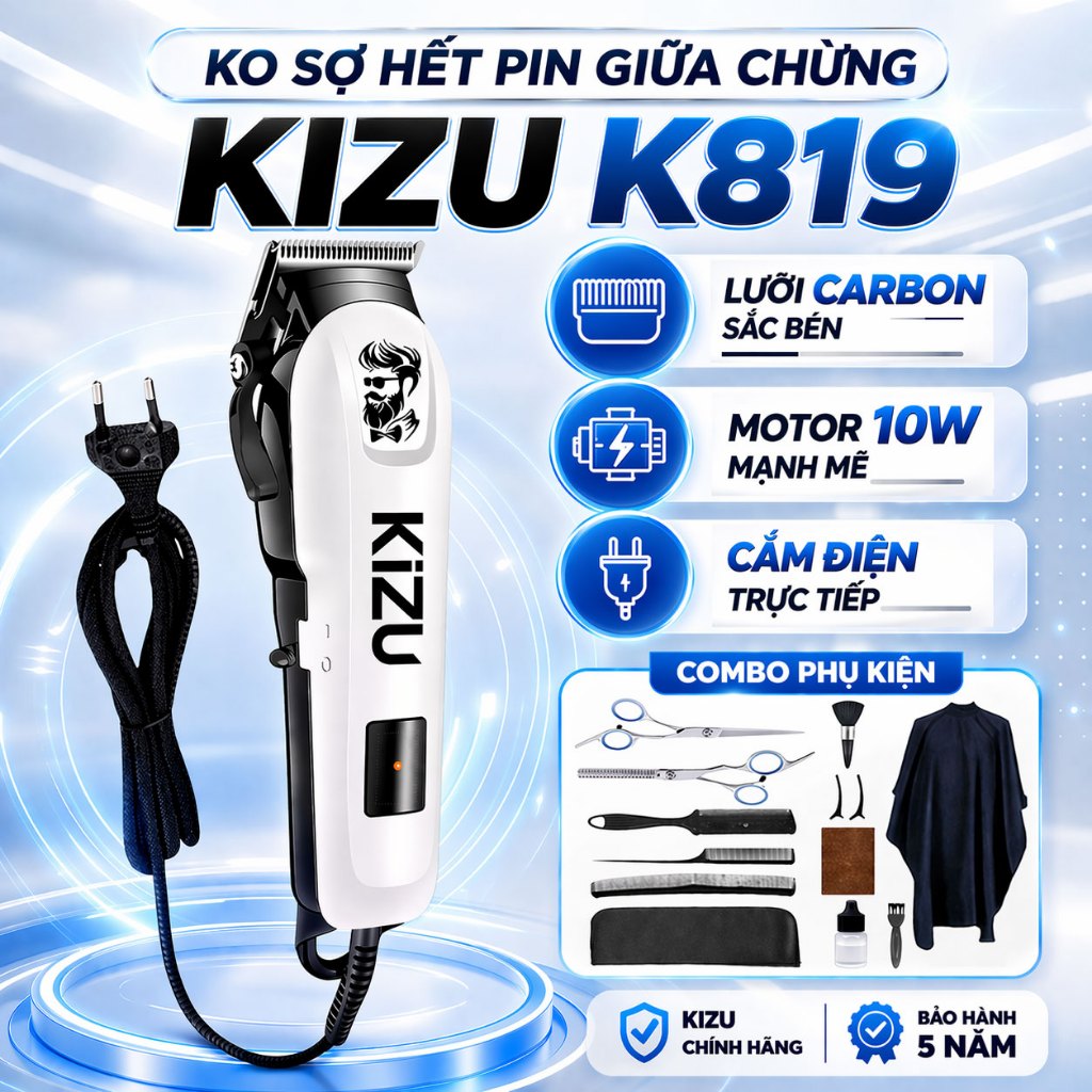 Tông Đơ, Tăng Đơ Cắt Tóc Nam Có Dây Kizu K819, Máy Cắt Tóc Gia Đình, Trẻ Em, Chuyên Nghiệp, Cao Cấp