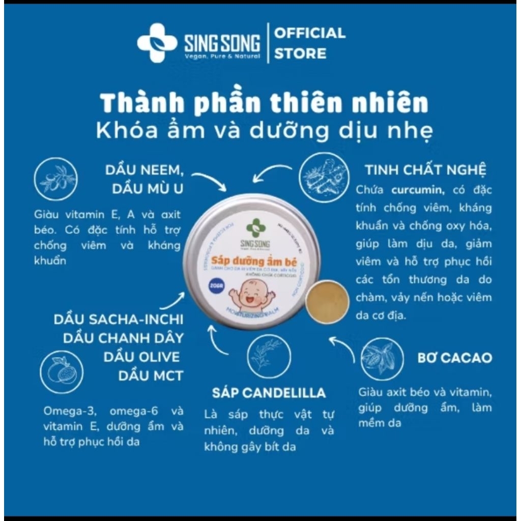 Sáp dưỡng ẩm cho bé Singsong - 20gr - Hỗ trợ viêm da cơ địa, chàm da, vảy nến - Không corticoid