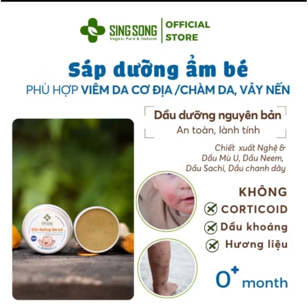 Sáp dưỡng ẩm cho bé Singsong - 20gr - Hỗ trợ viêm da cơ địa, chàm da, vảy nến - Không corticoid