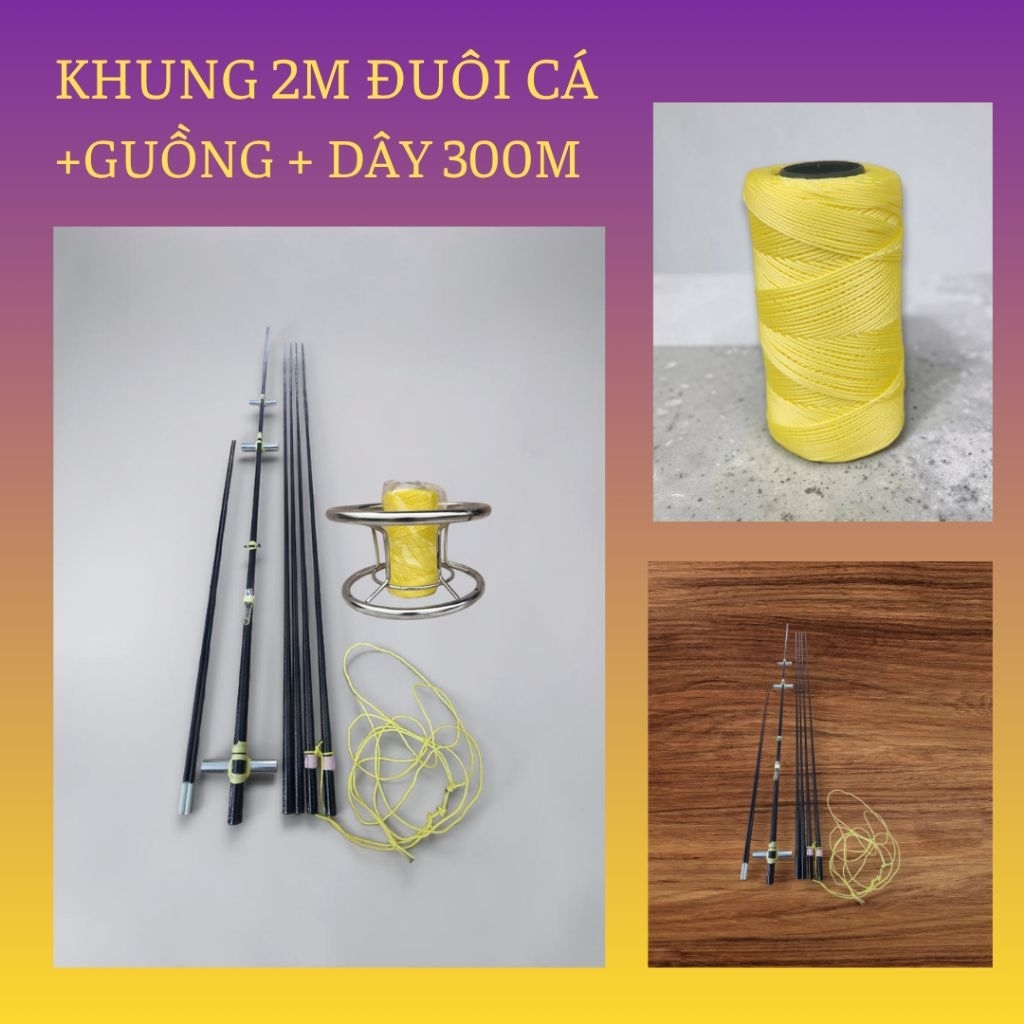 💥 Combo khung diều 2m nan xoắn + Dây 300m + Guồng 💥