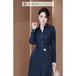 Set Váy Công Sở Cao Cấp La Rosa Áo Sơ Mi Phối Chân Váy Bút Chì Đính Khuy Vàng Nổi Bật S1073