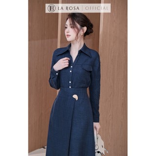 Set Váy Công Sở Cao Cấp La Rosa Áo Sơ Mi Phối Chân Váy Bút Chì Đính Khuy Vàng Nổi Bật S1073
