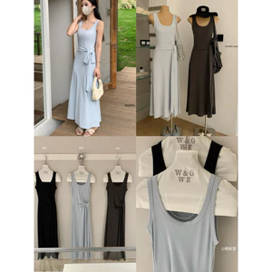 WGWE |Váy Đầm dài hai dây buộc eo- chất cotton mềm min mát - dáng ôm tôn dáng – W9284#
