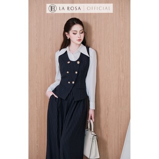 Set Đồ Công Sở Cao Cấp La Rosa Áo Gile Kẻ Sọc Phối Sơ Mi Trắng Mix Quần Tây Ống Suông Tôn Dáng S1081