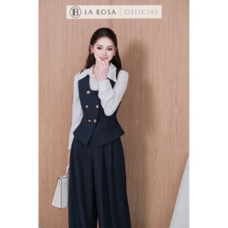 Set Đồ Công Sở Cao Cấp La Rosa Áo Gile Kẻ Sọc Phối Sơ Mi Trắng Mix Quần Tây Ống Suông Tôn Dáng S1081
