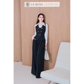 Set Đồ Công Sở Cao Cấp La Rosa Áo Gile Kẻ Sọc Phối Sơ Mi Trắng Mix Quần Tây Ống Suông Tôn Dáng S1081