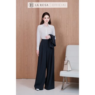 Set Đồ Công Sở Cao Cấp La Rosa Áo Gile Kẻ Sọc Phối Sơ Mi Trắng Mix Quần Tây Ống Suông Tôn Dáng S1081