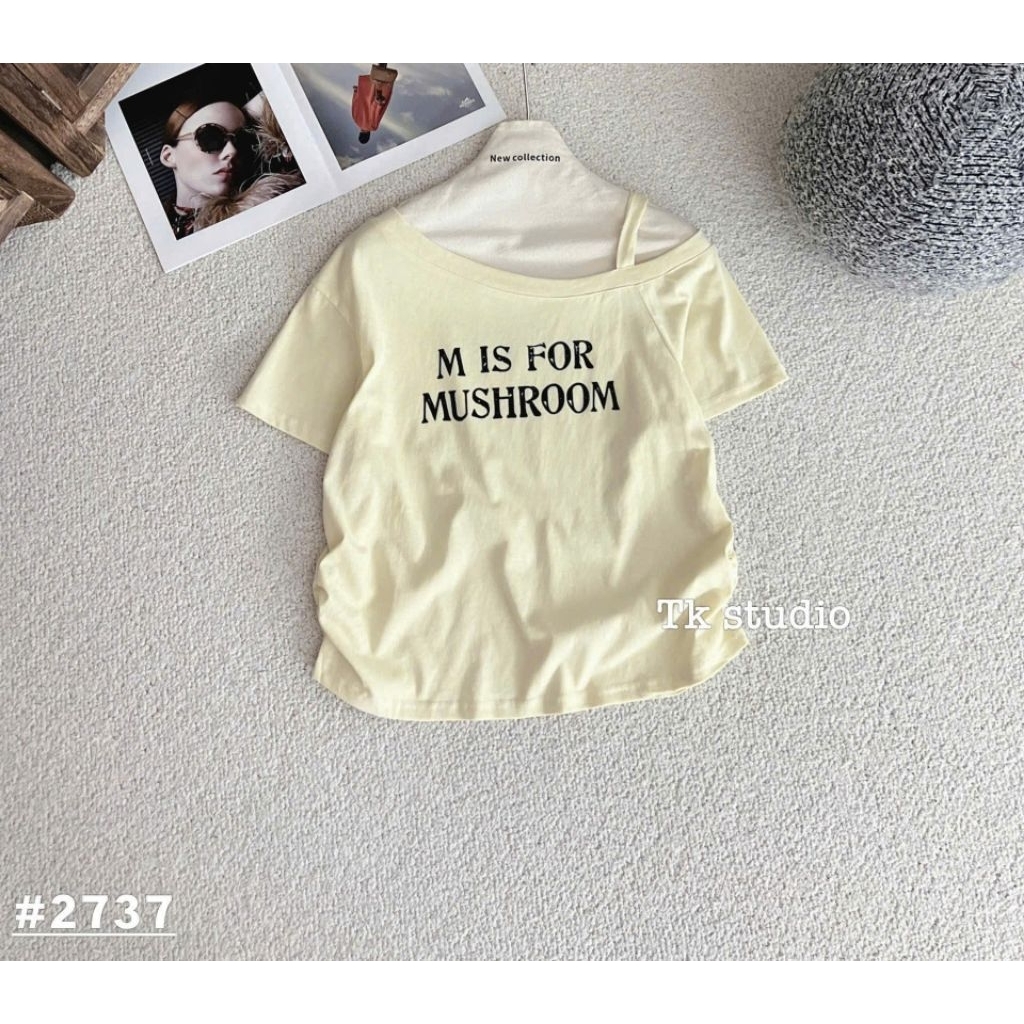 [𝑯𝒂 𝑨𝒏𝒉] Áo Cộc Phông Trễ Vai Giấy Chữ Mis For QCL1