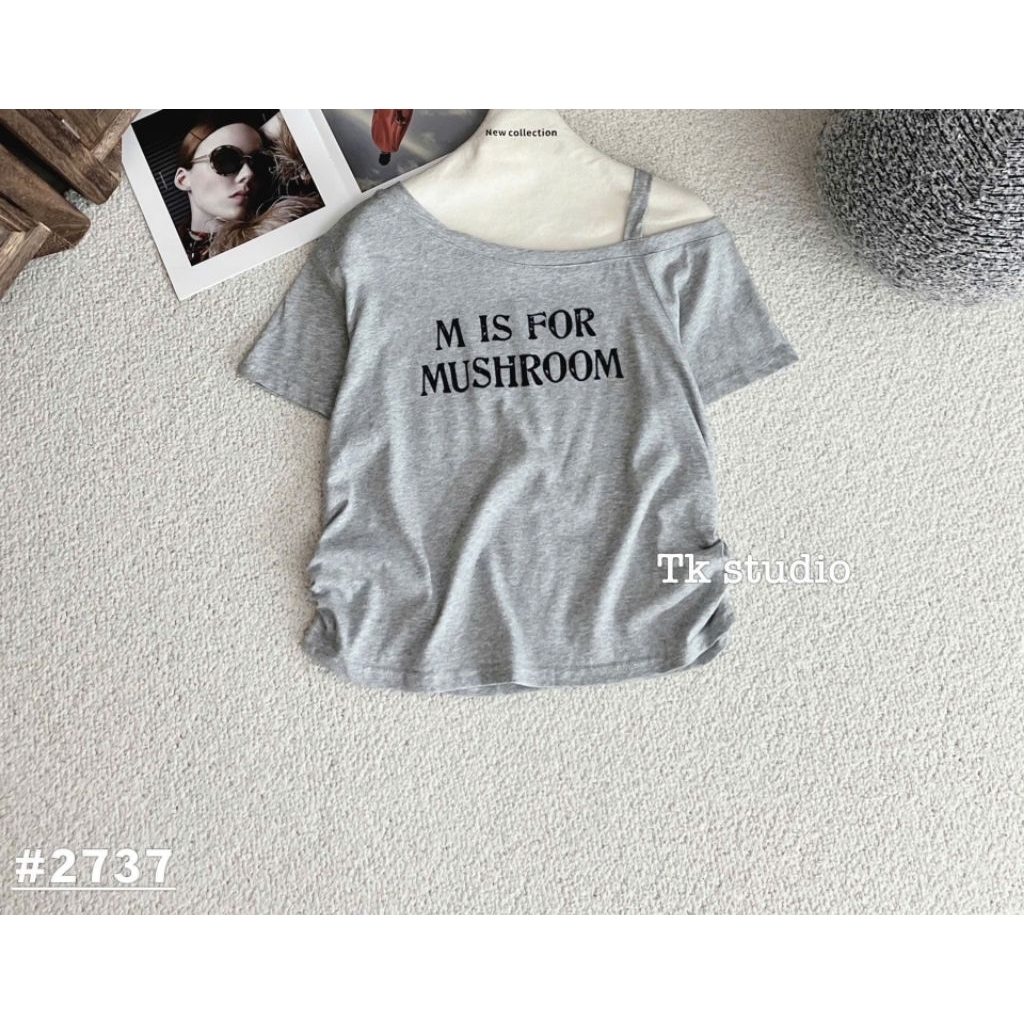 [𝑯𝒂 𝑨𝒏𝒉] Áo Cộc Phông Trễ Vai Giấy Chữ Mis For QCL1