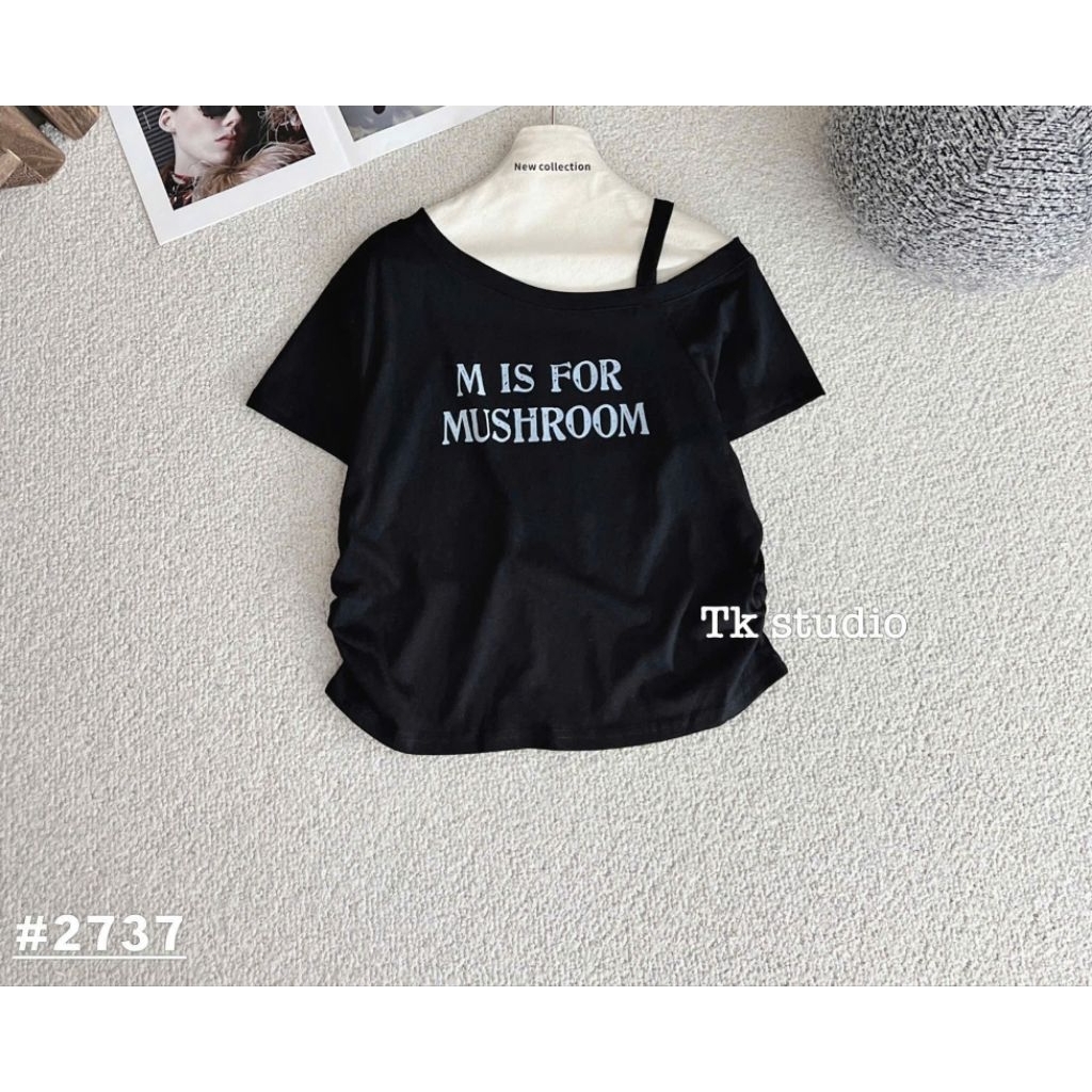 [𝑯𝒂 𝑨𝒏𝒉] Áo Cộc Phông Trễ Vai Giấy Chữ Mis For QCL1