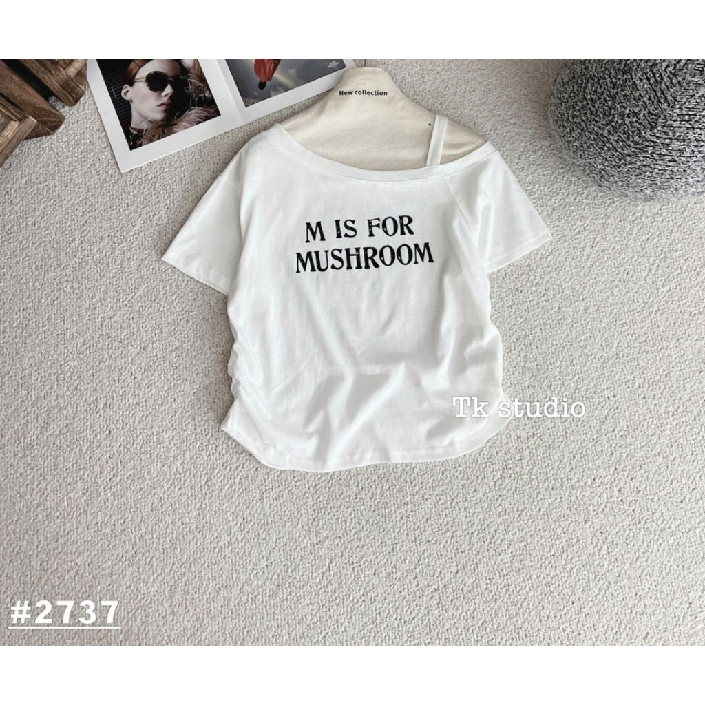 [𝑯𝒂 𝑨𝒏𝒉] Áo Cộc Phông Trễ Vai Giấy Chữ Mis For QCL1