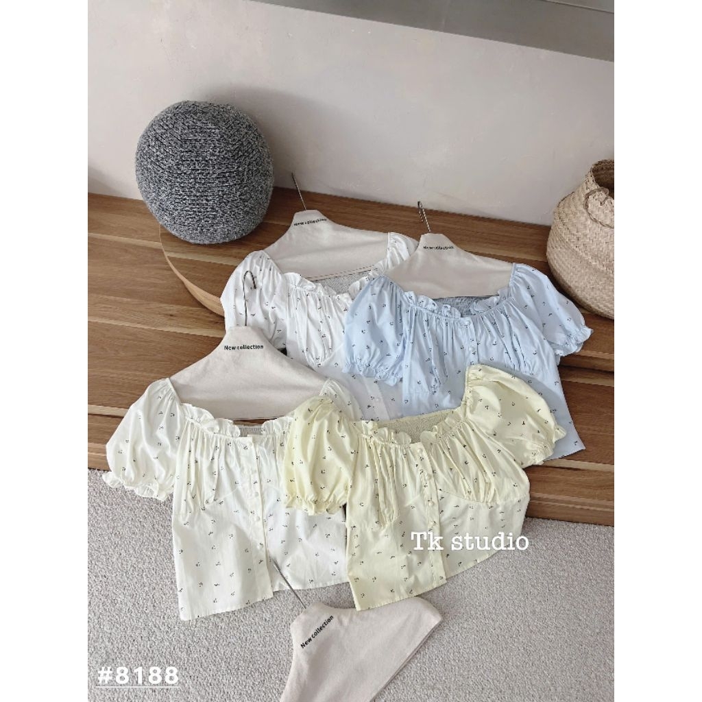 [𝑯𝒂 𝑨𝒏𝒉] Áo Sơ Mi Cộc Hoa Trễ Vai QCL1