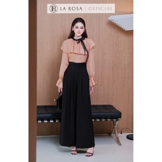 Set Đồ Nữ Cao Cấp La Rosa Áo Tơ Bèo Nhún Phối Cổ Ren Nơ Mix Quần Ống Rộng Cạp Cao Sang Chảnh S1085