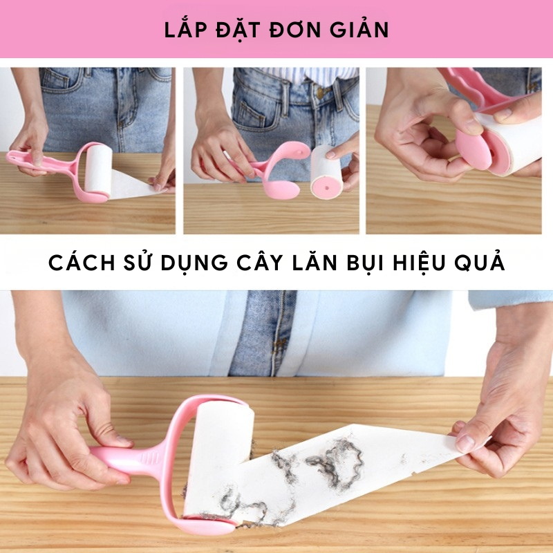 Cây Lăn Bụi Làm Sạch Quần Áo, Chăn Ga, Đệm Sofa, Thanh Lăn Lông Chó Mèo Có Lõi Thay Thế Tiện Lợi