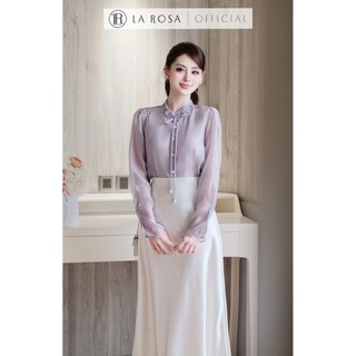 Set Váy Công Sở Thanh Lịch La Rosa Áo Sơ Mi Tơ Phối Cổ Đính Hoa Mix Chân Váy Lụa Tôn Dáng S1086