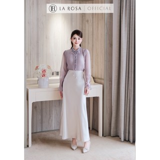 Set Váy Công Sở Thanh Lịch La Rosa Áo Sơ Mi Tơ Phối Cổ Đính Hoa Mix Chân Váy Lụa Tôn Dáng S1086