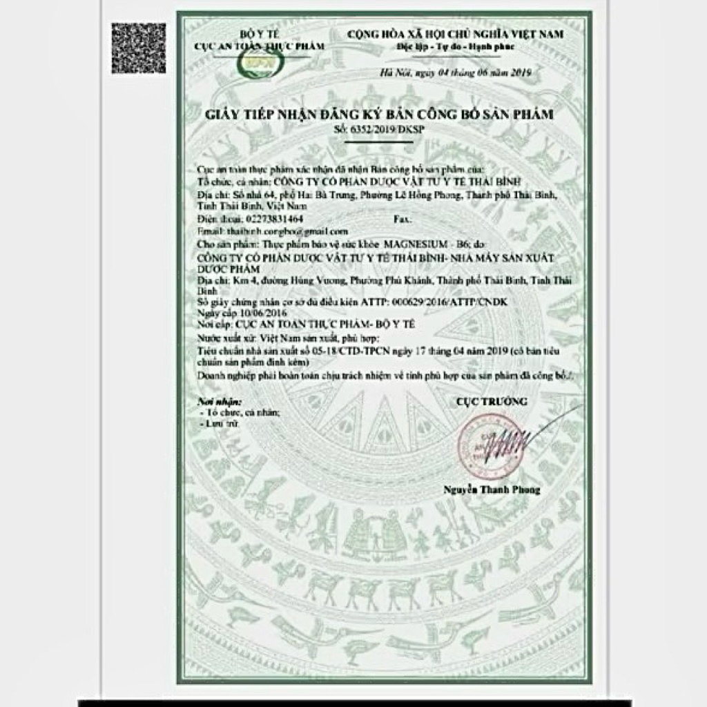 Viên uống Magnesium B6 Thái Bình-Bổ sung Magie và Vitamin B6 giúp giảm căng thẳng, đau thần kinh cơ (Hộp 100 viên)