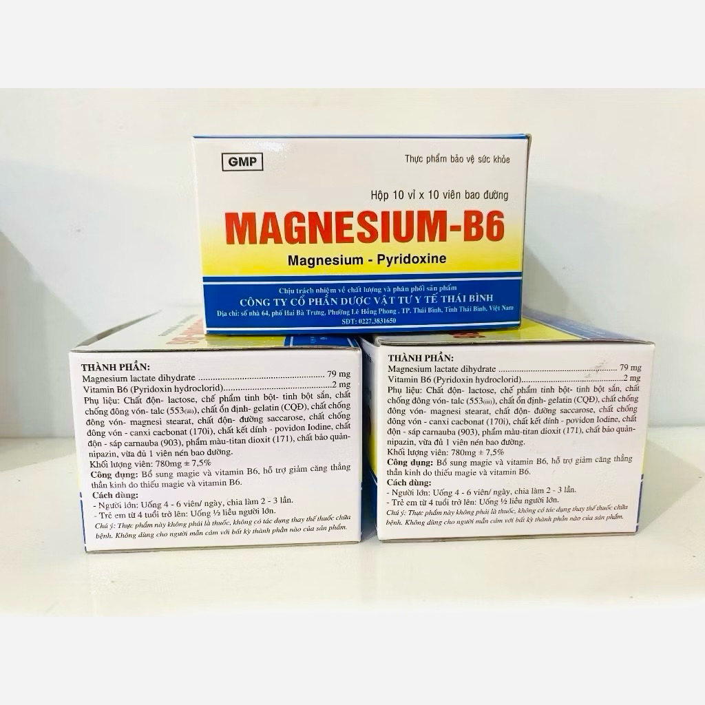 Viên uống Magnesium B6 Thái Bình-Bổ sung Magie và Vitamin B6 giúp giảm căng thẳng, đau thần kinh cơ (Hộp 100 viên)