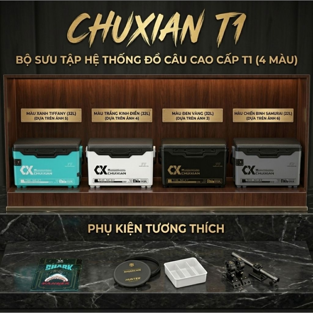 Thùng Câu Chuxian 32l Nhiều Màu Sắc 3 Bản ( Thường và 918 & T1 ) Có Tựa Và Không Tựa Full Phụ Kiện [ Dung tích 32 lít ]