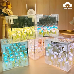 🌤️COD🌤️Đèn Hoa Tulip Tự Làm Dễ Thương, gương ma thuật 3D, quà tặng cho cặp đôi và bạn thân.