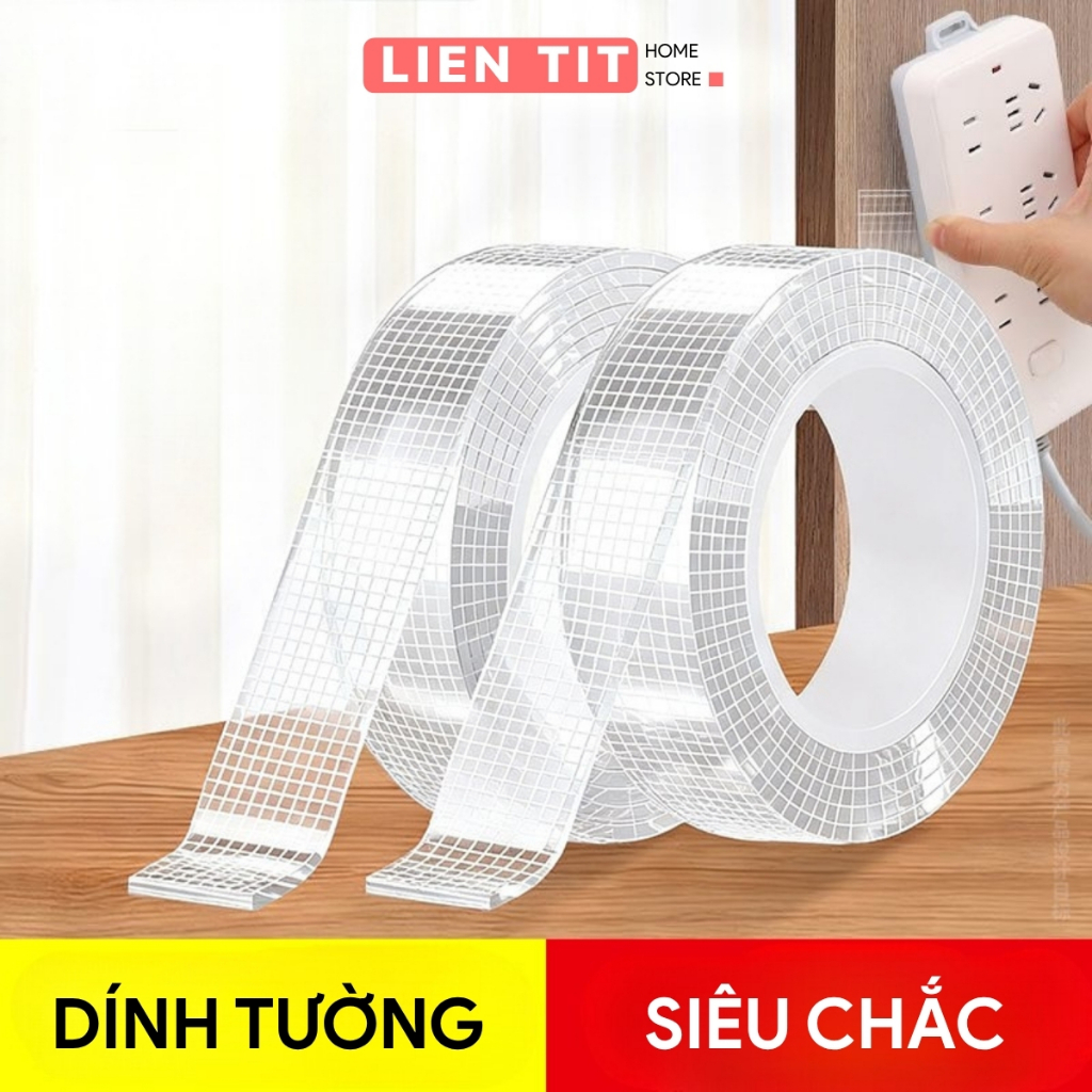 Băng Dính 2 Mặt Siêu Dính, Băng Keo Trong Suốt Nano 3m Dán Tường Đa Năng