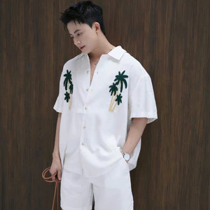 Áo Sơ Mi Cây Dừa ZUTEE Chất Vải Đũi Xước Mùa Hè Đi Biển Thêu Xù Form Oversize Nam Nữ Unisex