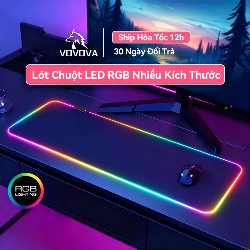 Lót chuột bàn phím cỡ to - Miếng lót chuột LED RGB siêu đẹp - Pad chuột chơi game cỡ lớn chống trượt
