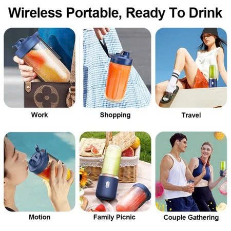 MÁY XAY SINH TỐ CẦM TAY 300ML 6 LƯỠI 2 CỐI, Sử Dụng Pin Sạc Cổng USB Tiện Lợi Mọi Nơi