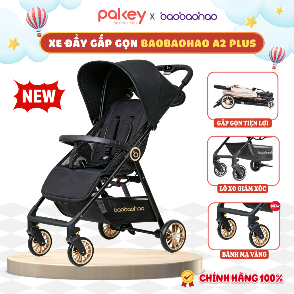 [new] Xe Đẩy Gấp Gọn Baobaohao A2 PLUS Cải Tiến Mới Nhất Với Bánh Xe Mạ Vàng, Xe Đẩy Trọng Lượng Siêu Nhẹ Chỉ 4.7KG