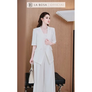 Set Blazer Công Sở Cao cấp La Rosa Áo Blazer Tay Ngắn Kèm Áo Quây Phối Quần Suông Ống Rộng Sang Chảnh T390-SX