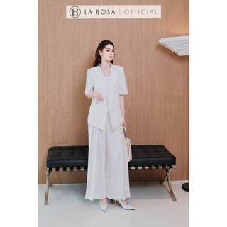 Set Blazer Công Sở Cao cấp La Rosa Áo Blazer Tay Ngắn Kèm Áo Quây Phối Quần Suông Ống Rộng Sang Chảnh T390-SX