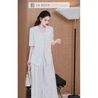 Set Blazer Công Sở Cao cấp La Rosa Áo Blazer Tay Ngắn Kèm Áo Quây Phối Quần Suông Ống Rộng Sang Chảnh T390-SX