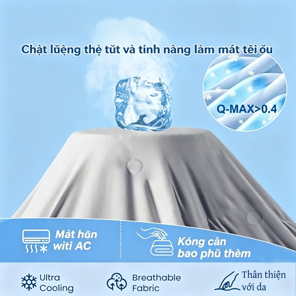 Chăn lạnh cooling vải lụa mùa hè,mát tức thì,thoáng khí thấm mồ hôi,chống cuộn,Kích thước 180×200cm