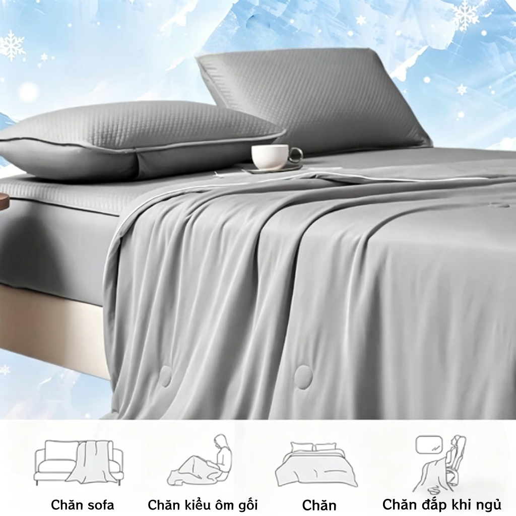 Chăn lạnh cooling vải lụa mùa hè,mát tức thì,thoáng khí thấm mồ hôi,chống cuộn,Kích thước 180×200cm