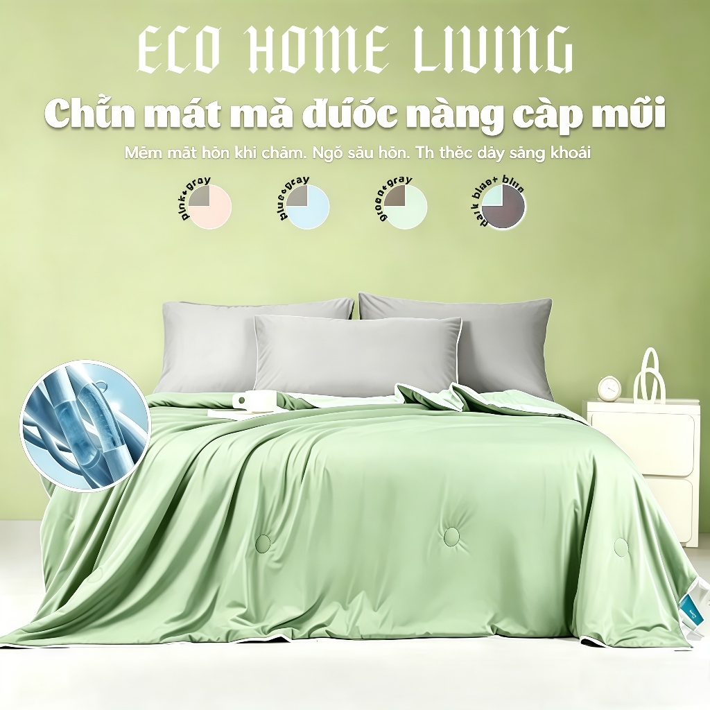 Chăn lạnh cooling vải lụa mùa hè,mát tức thì,thoáng khí thấm mồ hôi,chống cuộn,Kích thước 180×200cm