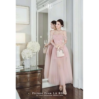 Đầm Dự Tiệc Trễ Vai Thanh Lịch LA ROSA Đầm Dáng Xòe Phối Voan Lưới Đính Đá Sang Chảnh T478