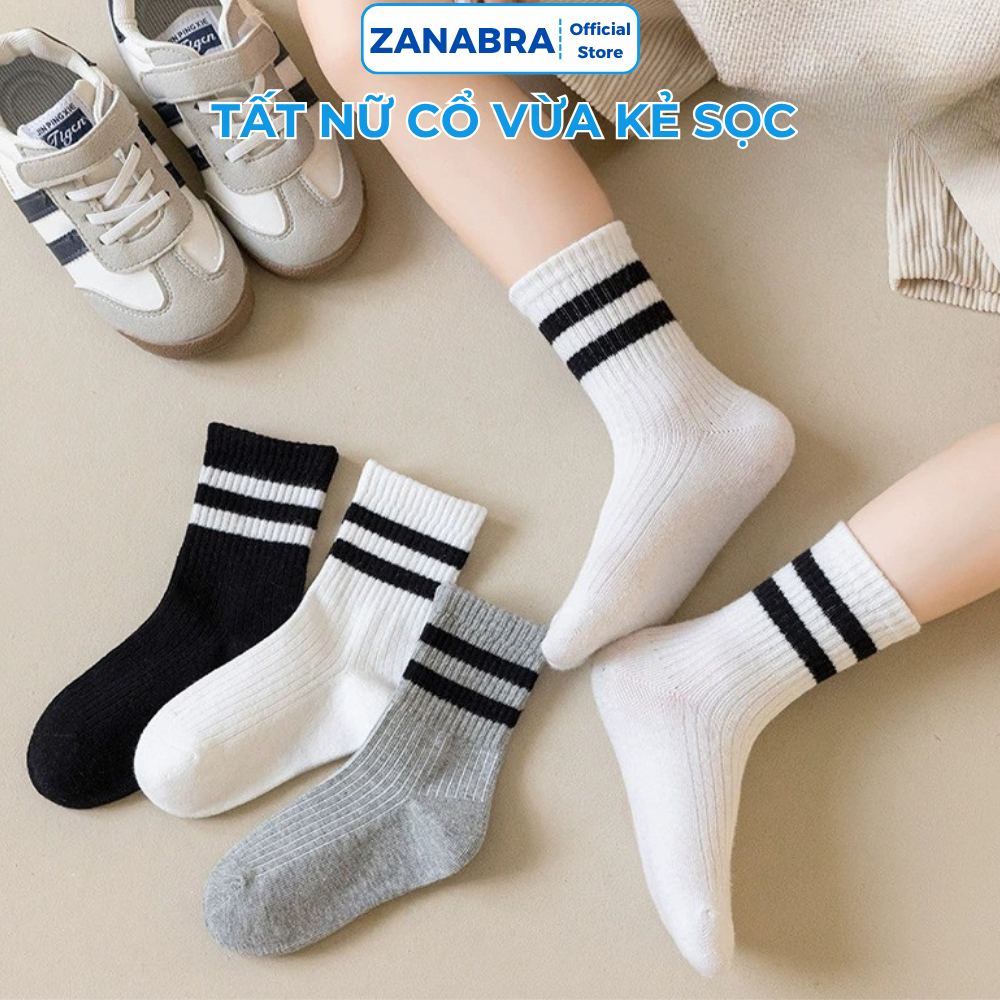 Tất nữ cổ cao vừa kẻ sọc phong cách hàn quốc, Vớ nữ chất cotton mịn, co dãn ôm chân ZANABRA T588