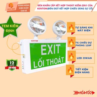 {CÓ KIỂM ĐỊNH-KENTOM}Đèn Sự Cố Khẩn Cấp Kết Hợp EXIT Thoát Hiểm KENTOM/VN KT-730 –Mất Điện Tự Sáng