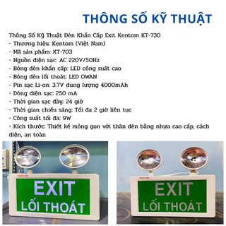{CÓ KIỂM ĐỊNH-KENTOM}Đèn Sự Cố Khẩn Cấp Kết Hợp EXIT Thoát Hiểm KENTOM/VN KT-730 –Mất Điện Tự Sáng